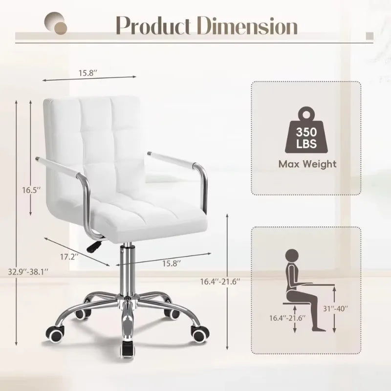 2026 New Metal Base Office Chair Full White Bar Stools with Armrest and Wheels Adjustable Swivel Office Chair for Home & Bedroom