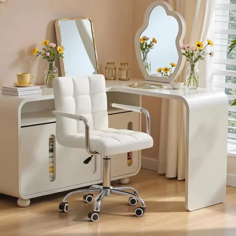 2026 New Metal Base Office Chair Full White Bar Stools with Armrest and Wheels Adjustable Swivel Office Chair for Home & Bedroom