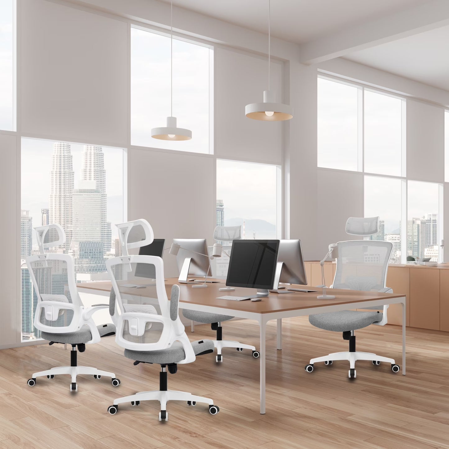 High Back Ergonomic Desk Chair Office Chair, Breathable Mesh Desk Chair with Adjustable Lumbar Support and Headrest, Gray