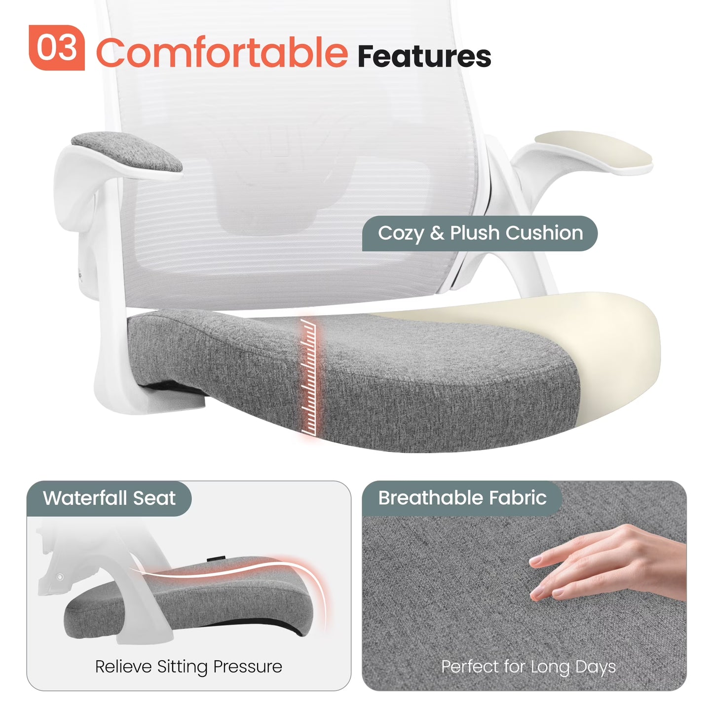 High Back Ergonomic Desk Chair Office Chair, Breathable Mesh Desk Chair with Adjustable Lumbar Support and Headrest, Gray