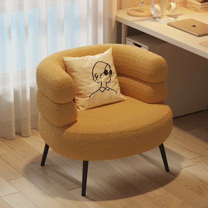 Lambswool BOBO Armchair Embracing Backrest Sofa Chair Retro Wave Lounge Chair Comfortable Bedroom Vanity Chair