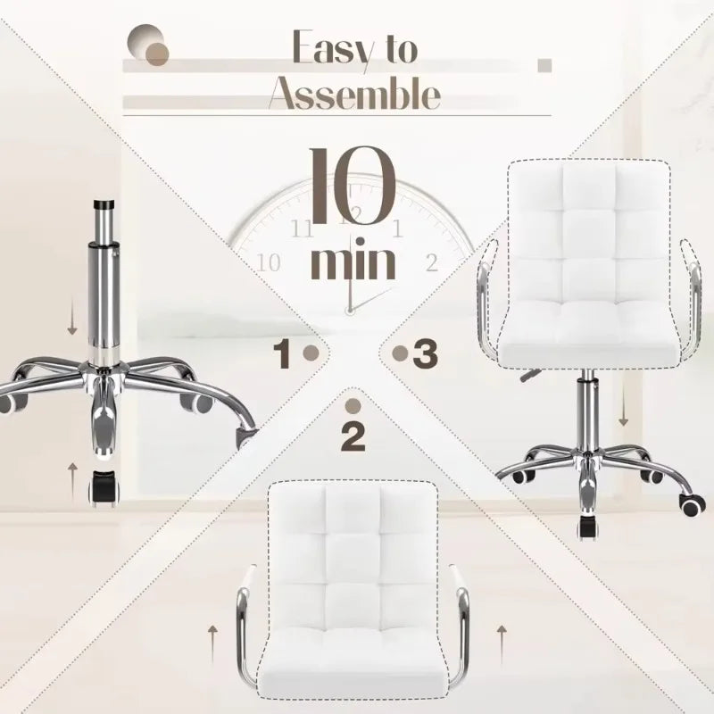 2026 New Metal Base Office Chair Full White Bar Stools with Armrest and Wheels Adjustable Swivel Office Chair for Home & Bedroom