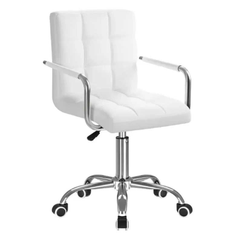 2026 New Metal Base Office Chair Full White Bar Stools with Armrest and Wheels Adjustable Swivel Office Chair for Home & Bedroom